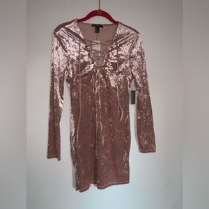 Forever 21 pink velvet lace up body con dress